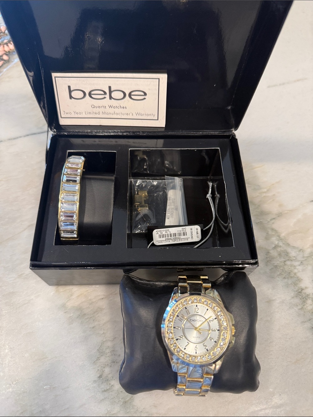 bebe women’s Two-Tone Gold and Silver Crystal-Trim Watch